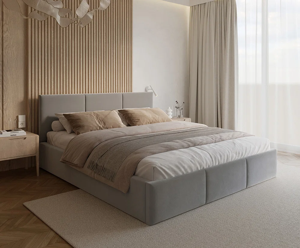 Čalouněná postel FRESIA 90x200cm Světle šedá Paris s úložným prostorem kovový rošt