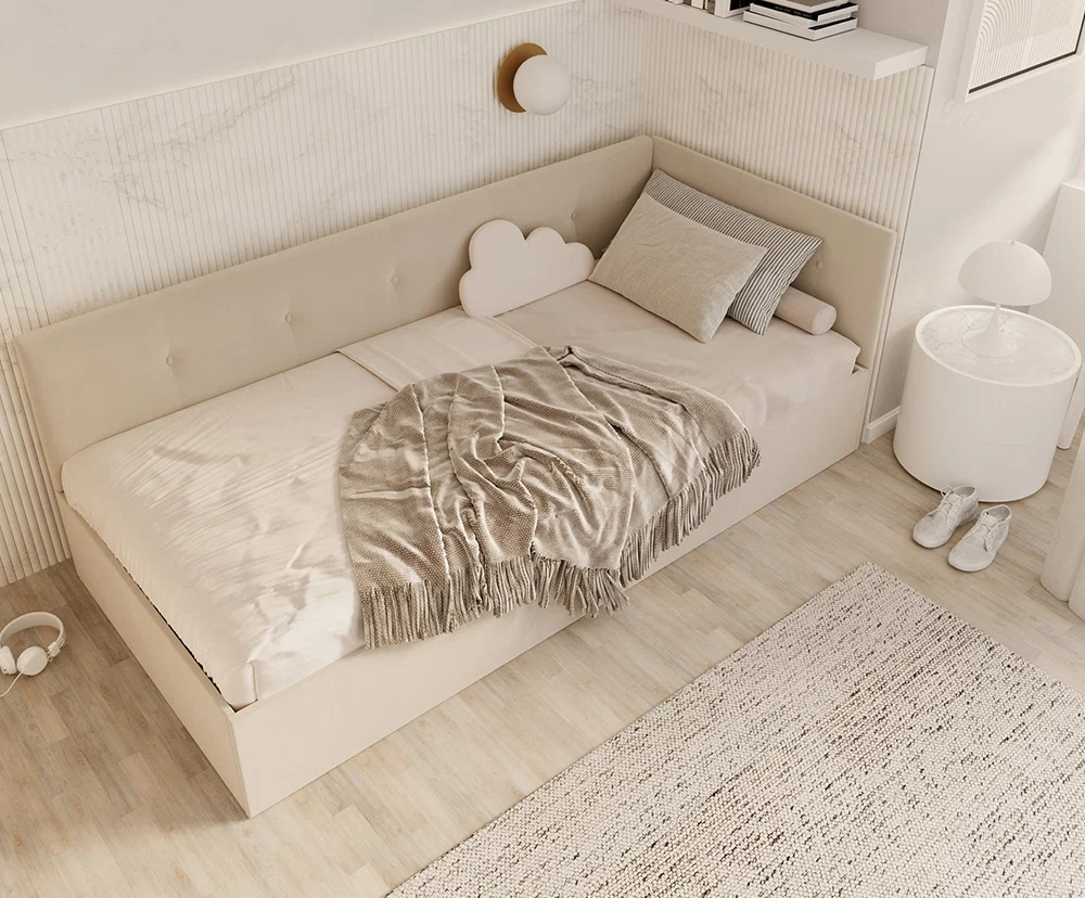 Postel EDDY 2 pro děti a mládež krémová TRINITY 90x200 kovový zdvižný rošt