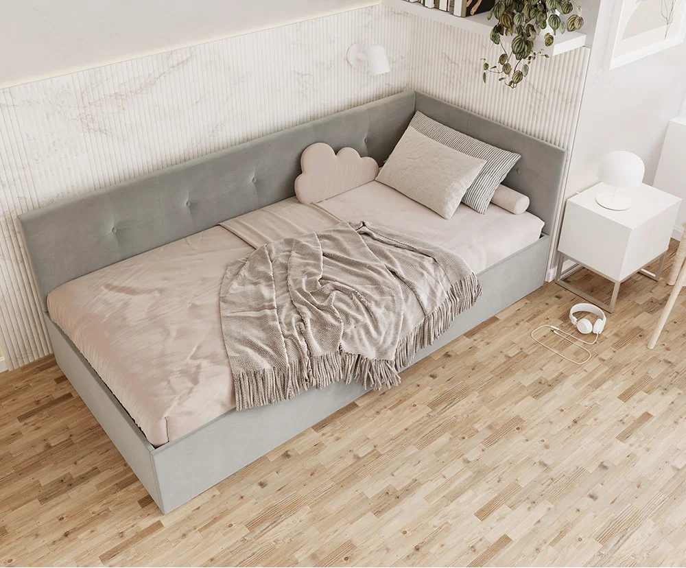Postel EDDY 2 pro děti a mládež šedá TRINITY 90x200 kovový zdvižný rošt