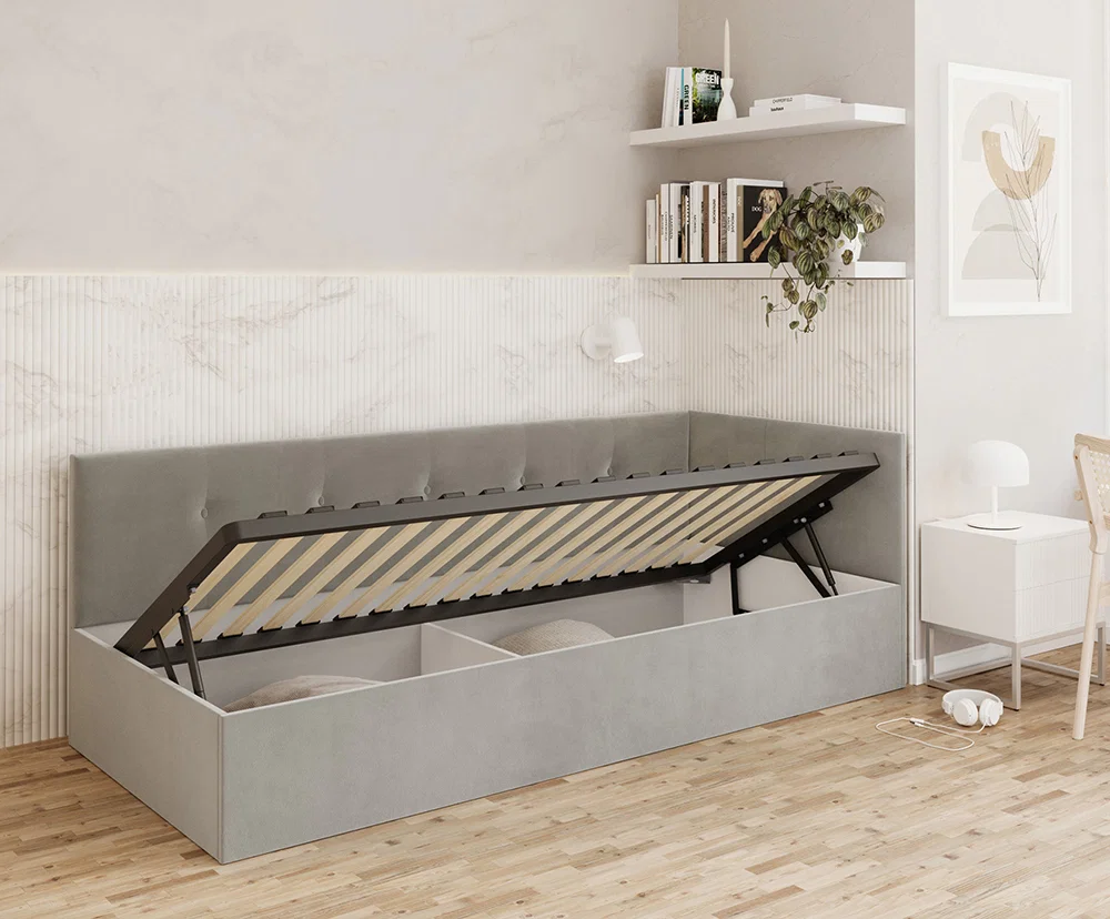 Postel EDDY 2 pro děti a mládež šedá TRINITY 90x200 kovový zdvižný rošt