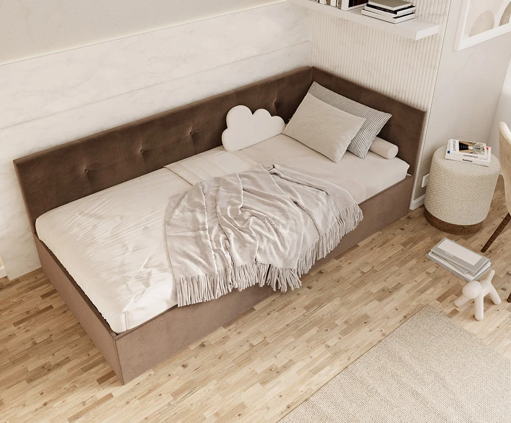 Postel EDDY 2 pro děti a mládež hnědá TRINITY 90x200 kovový zdvižný rošt