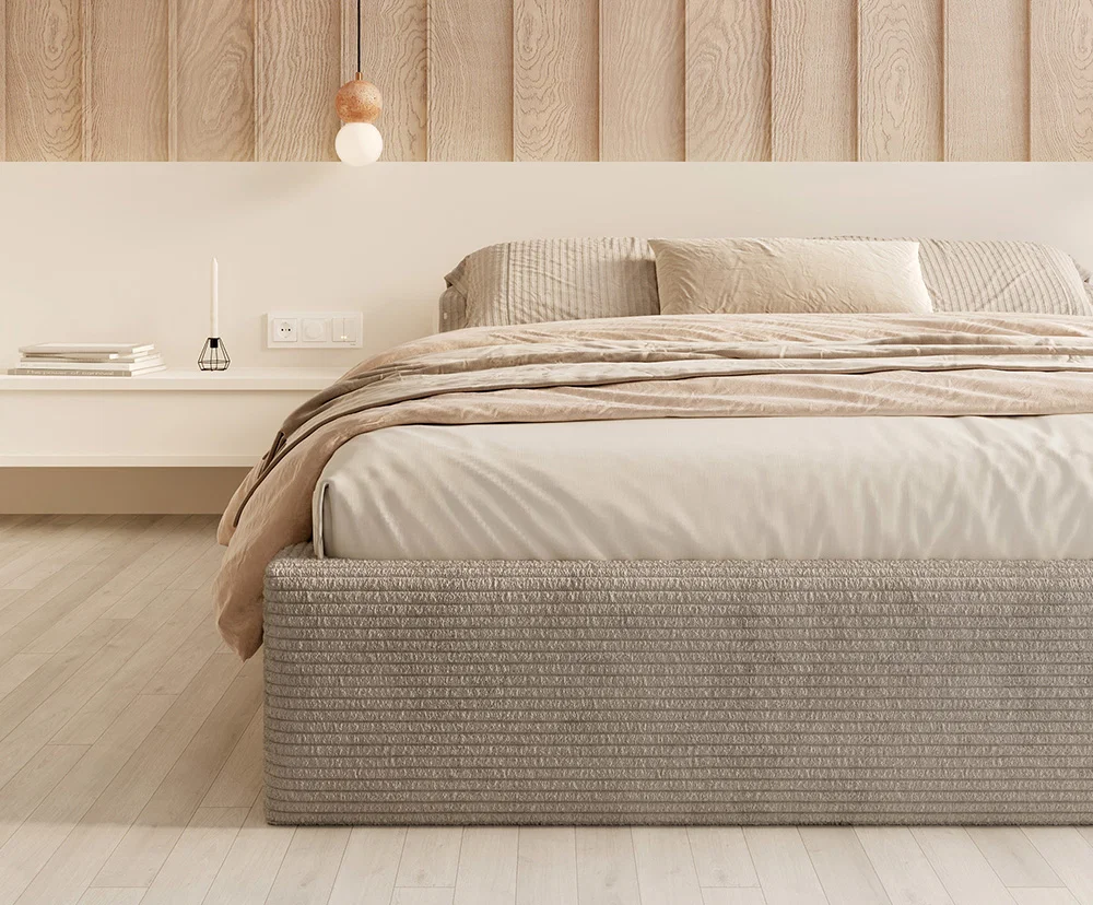 Čalouněná postel ORLANDO 90x200 Šedá Sztruks s úložným prostorem kovový rošt