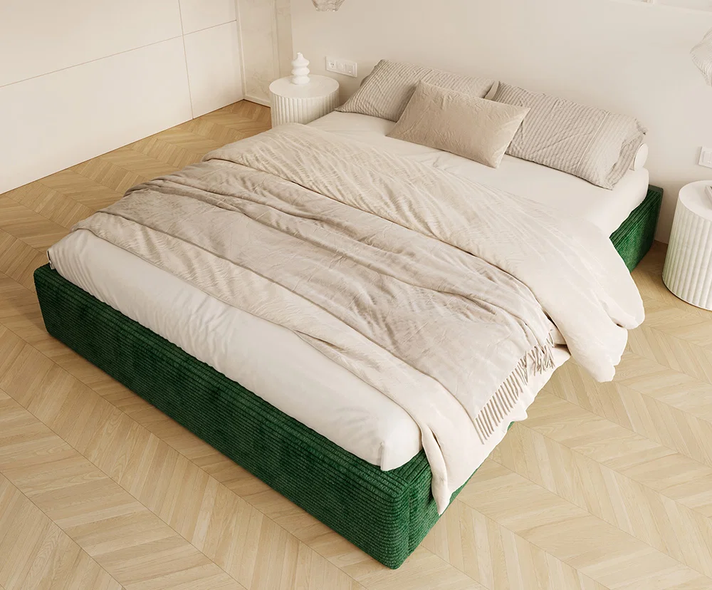 Čalouněná postel ORLANDO 90x200 Zelená Sztruks s úložným prostorem kovový rošt
