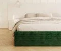 Čalouněná postel ORLANDO 90x200 Zelená Sztruks s úložným prostorem kovový rošt