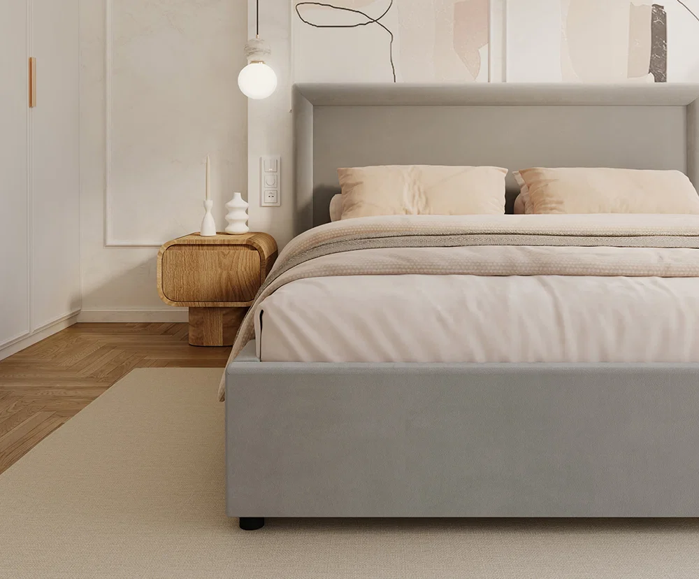 Čalouněná postel NOBILE 90x200 Světle šedá Paris s úložným prostorem kovový rošt