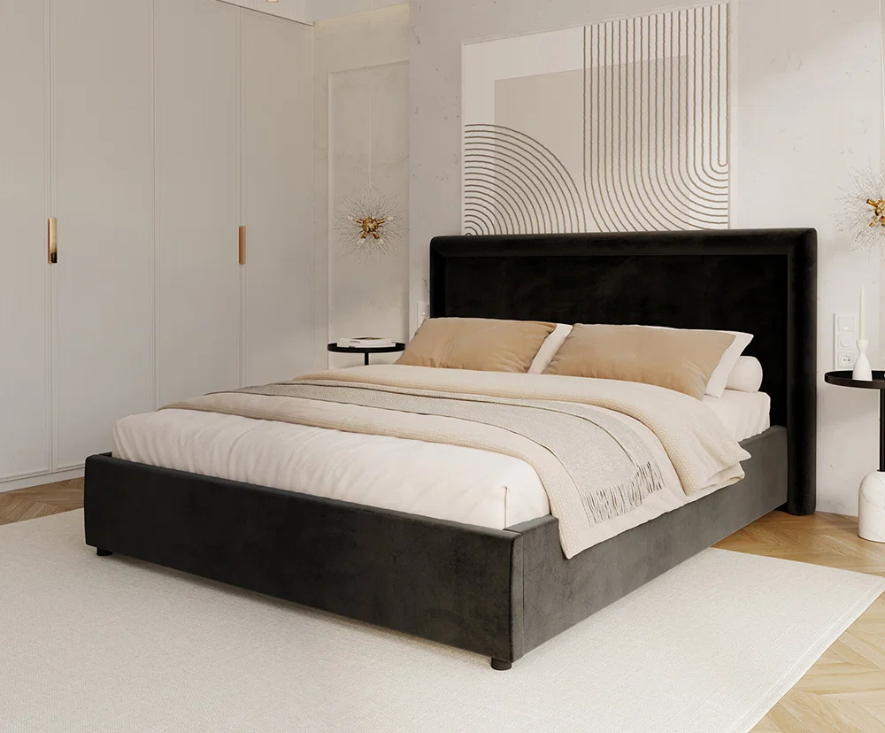 Čalouněná postel NOBILE 160x200 Černá Paris s úložným prostorem kovový rošt