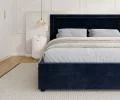 Čalouněná postel NOBILE 160x200 Tmavě modrá Paris s úložným prostorem kovový rošt