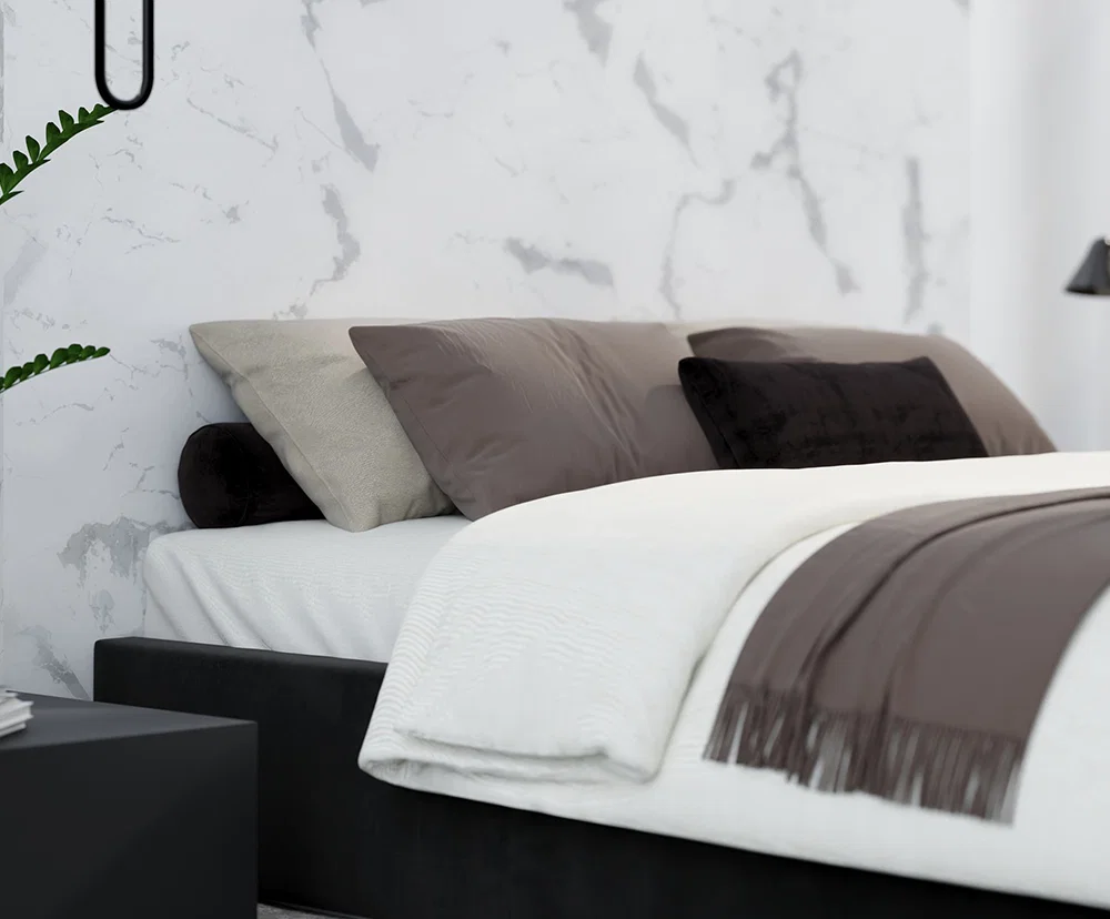 Čalouněná postel ORLANDO 90x200 Černá PARIS s úložným prostorem kovový rošt