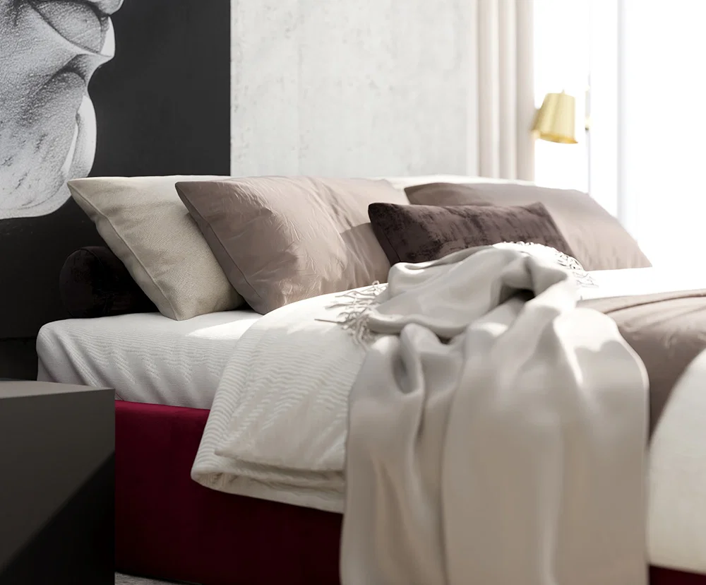 Čalouněná postel ORLANDO 90x200 Vínová PARIS s úložným prostorem kovový rošt