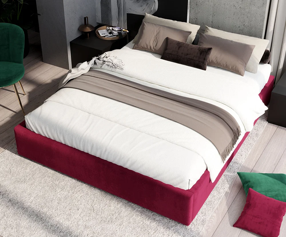 Čalouněná postel ORLANDO 90x200 Vínová PARIS s úložným prostorem kovový rošt