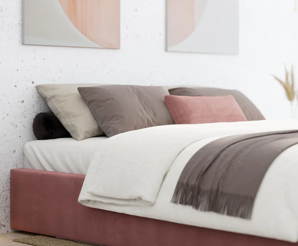 Čalouněná postel ORLANDO 90x200 Lososová PARIS s úložným prostorem kovový rošt