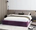 Čalouněná postel ORLANDO 180x200 Tmavě fialová PARIS s úložným prostorem kovový rošt
