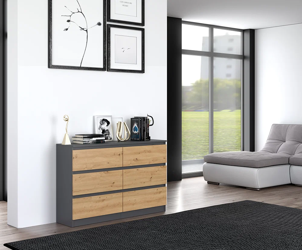 Komoda MALWA M6 120cm ŠEDÁ / ARTISAN matná