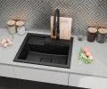 Granitový dřez ELITE 6052 ČERNÝ S TEXTUROU ŽULY + zlatý sifon 60 x 52 x 21,5cm