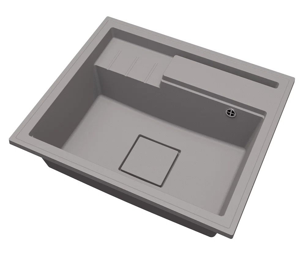 Granitový dřez ELITE 6052 ŠEDÝ + zlatý sifon 60 x 52 x 21,5cm