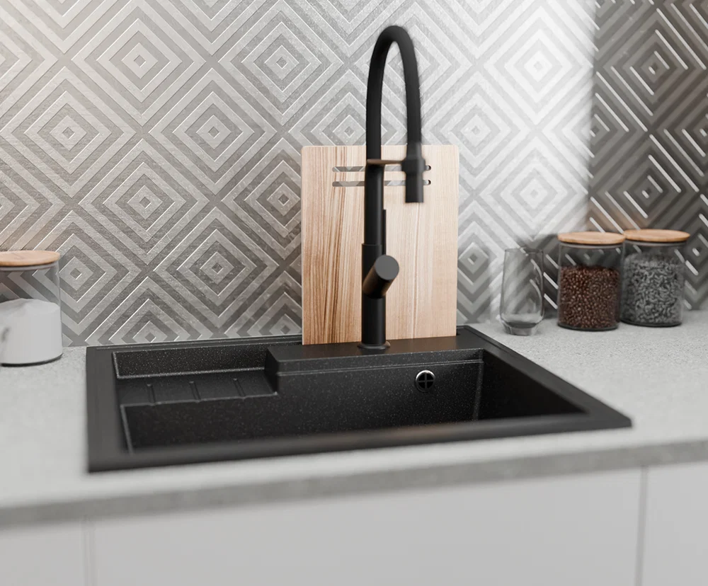Granitový dřez ELITE 6052 ŠEDÝ + zlatý sifon 60 x 52 x 21,5cm