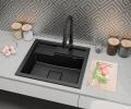 Granitový dřez ELITE 6052 ŠEDÝ + zlatý sifon 60 x 52 x 21,5cm