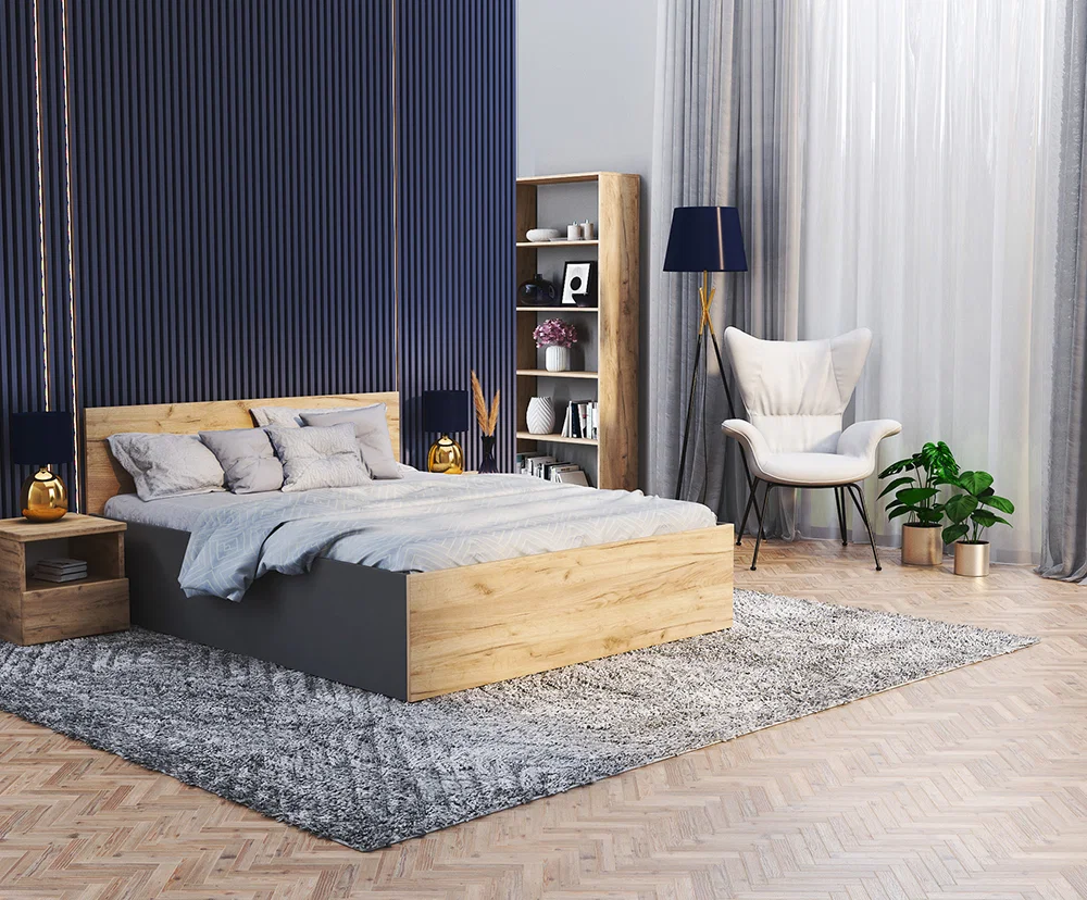 Postel PANAMA 160x200 se zdvižným roštem ŠEDÁ DUB