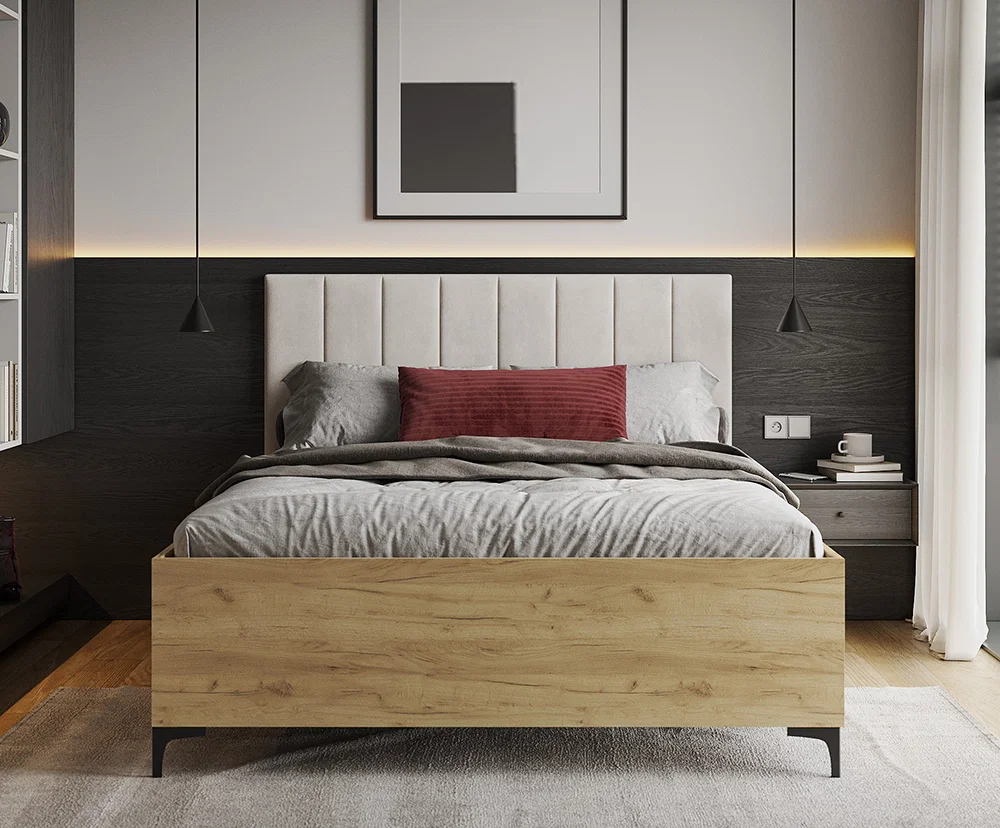 Postel SIERRA 90×200 s kovovým zdvižným roštem TRINITY Dub Craft - Bílá