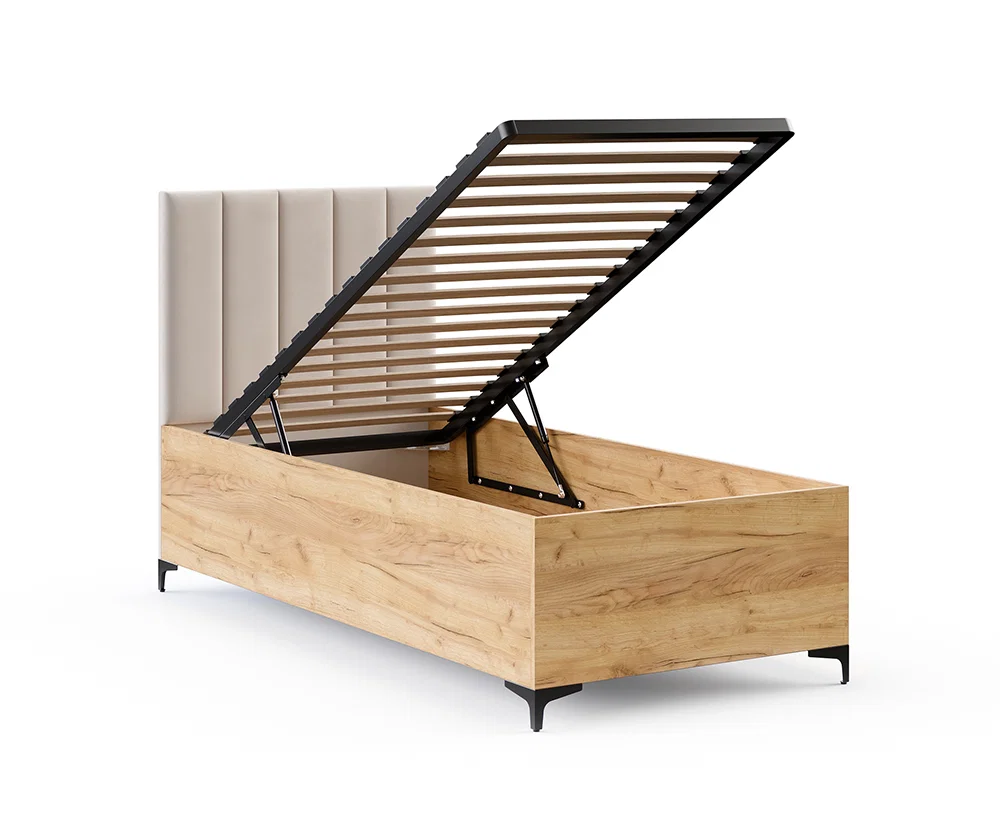 Postel SIERRA 90×200 s kovovým zdvižným roštem TRINITY Dub Craft - Krémová