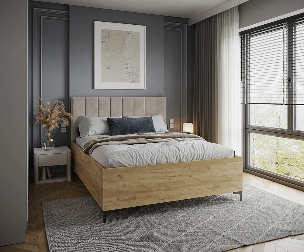 Postel SIERRA 90×200 s kovovým zdvižným roštem TRINITY Dub Craft - Krémová