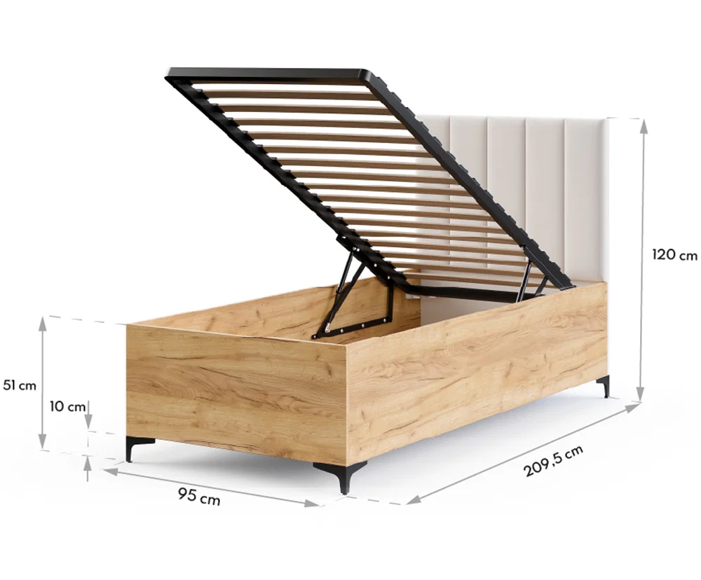 Postel SIERRA 90×200 s kovovým zdvižným roštem TRINITY Dub Craft - Krémová