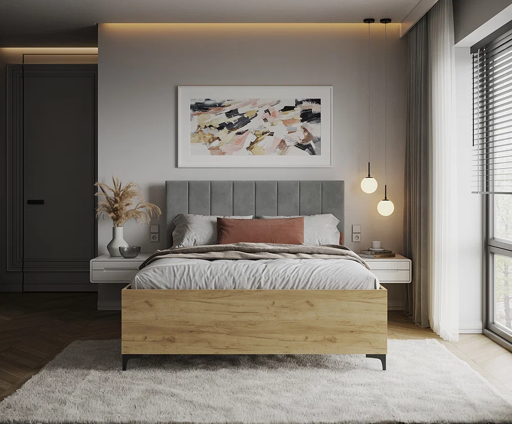 Postel SIERRA 90×200 s kovovým zdvižným roštem TRINITY Dub Craft - Šedá