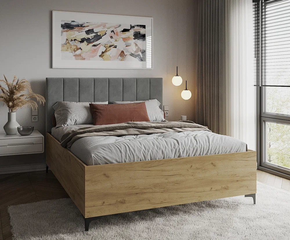 Postel SIERRA 90×200 s kovovým zdvižným roštem TRINITY Dub Craft - Šedá