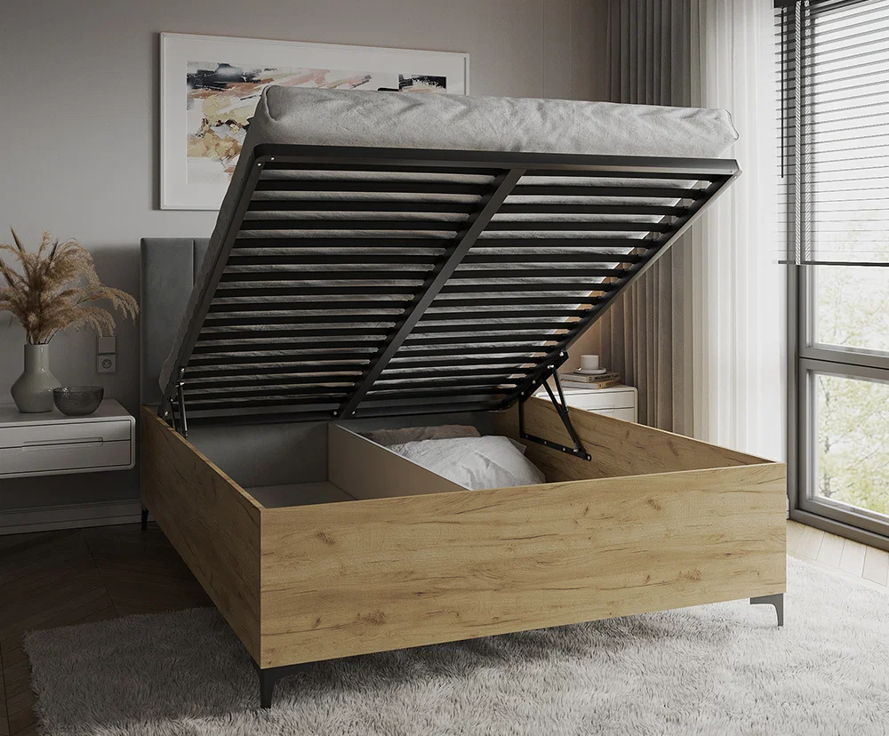 Postel SIERRA 90×200 s kovovým zdvižným roštem TRINITY Dub Craft - Šedá