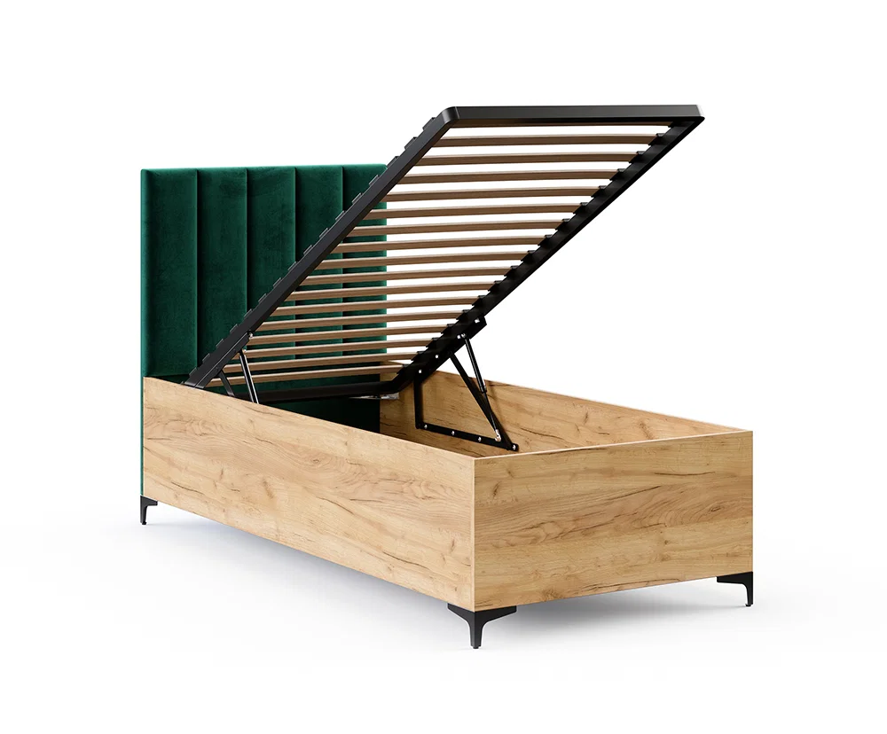 Postel SIERRA 90×200 s kovovým zdvižným roštem TRINITY Dub Craft - Zelená