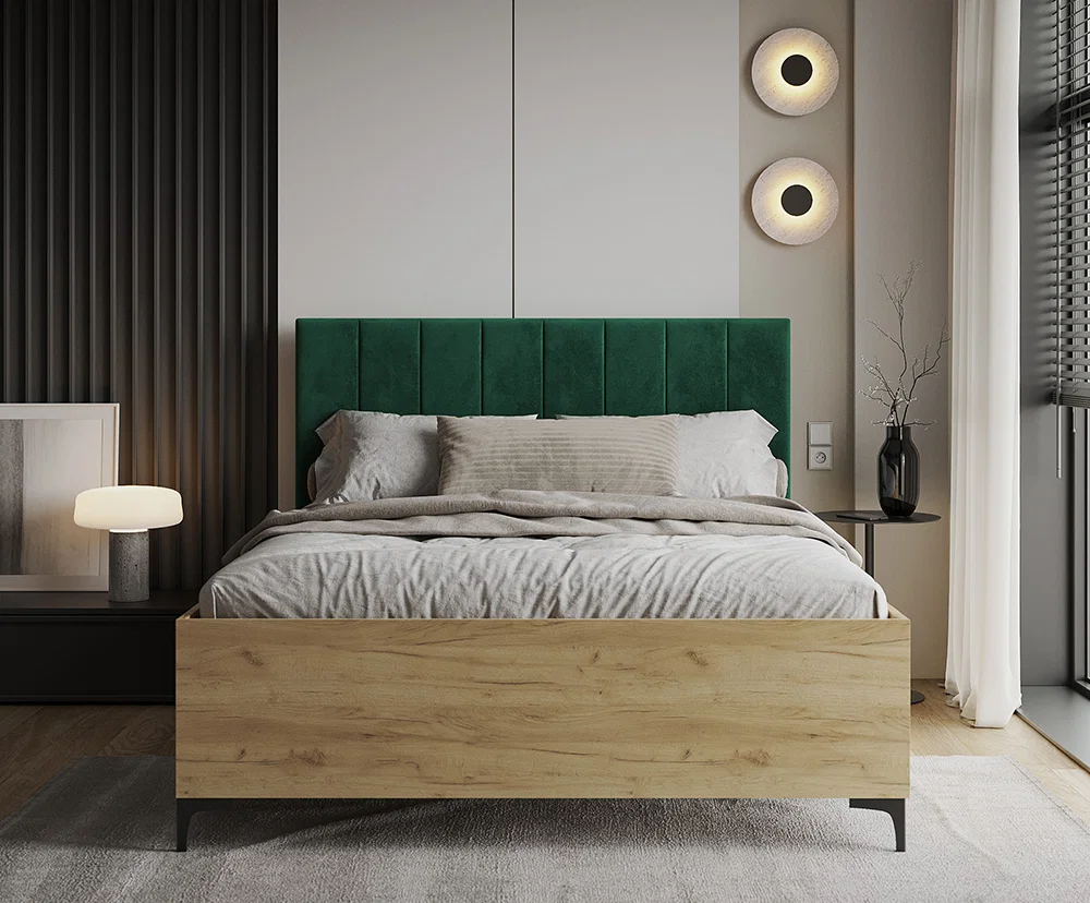 Postel SIERRA 90×200 s kovovým zdvižným roštem TRINITY Dub Craft - Zelená