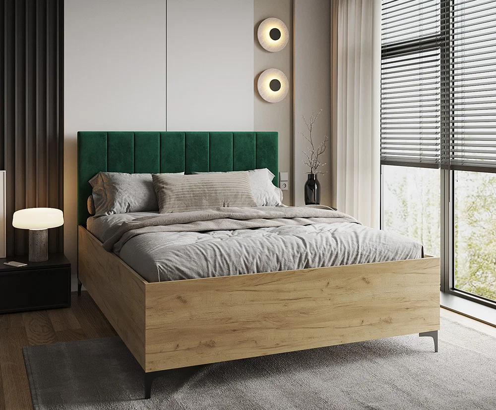 Postel SIERRA 90×200 s kovovým zdvižným roštem TRINITY Dub Craft - Zelená
