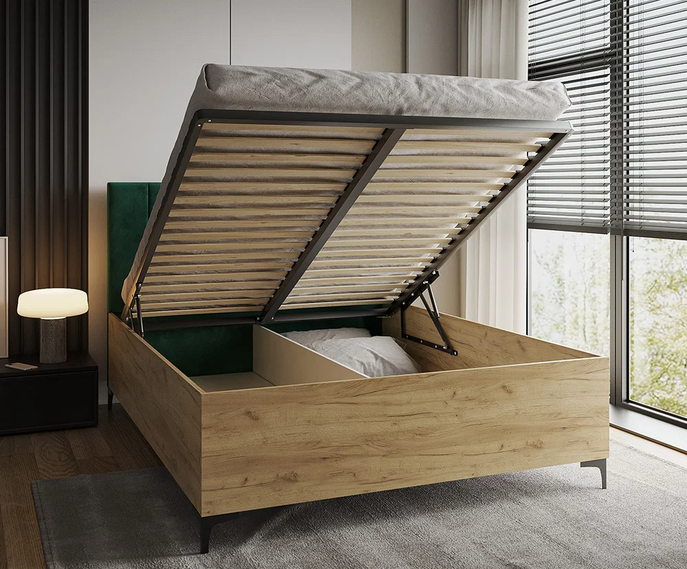 Postel SIERRA 90×200 s kovovým zdvižným roštem TRINITY Dub Craft - Zelená