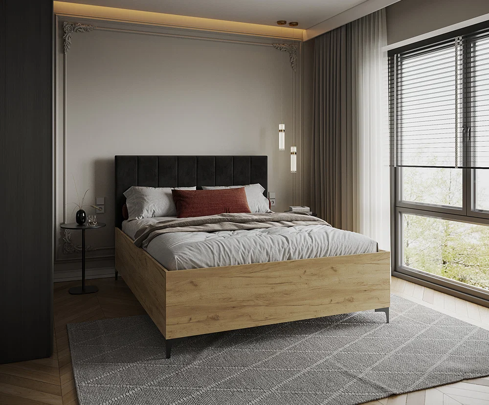 Postel SIERRA 90×200 s kovovým zdvižným roštem TRINITY Dub Craft - Černá