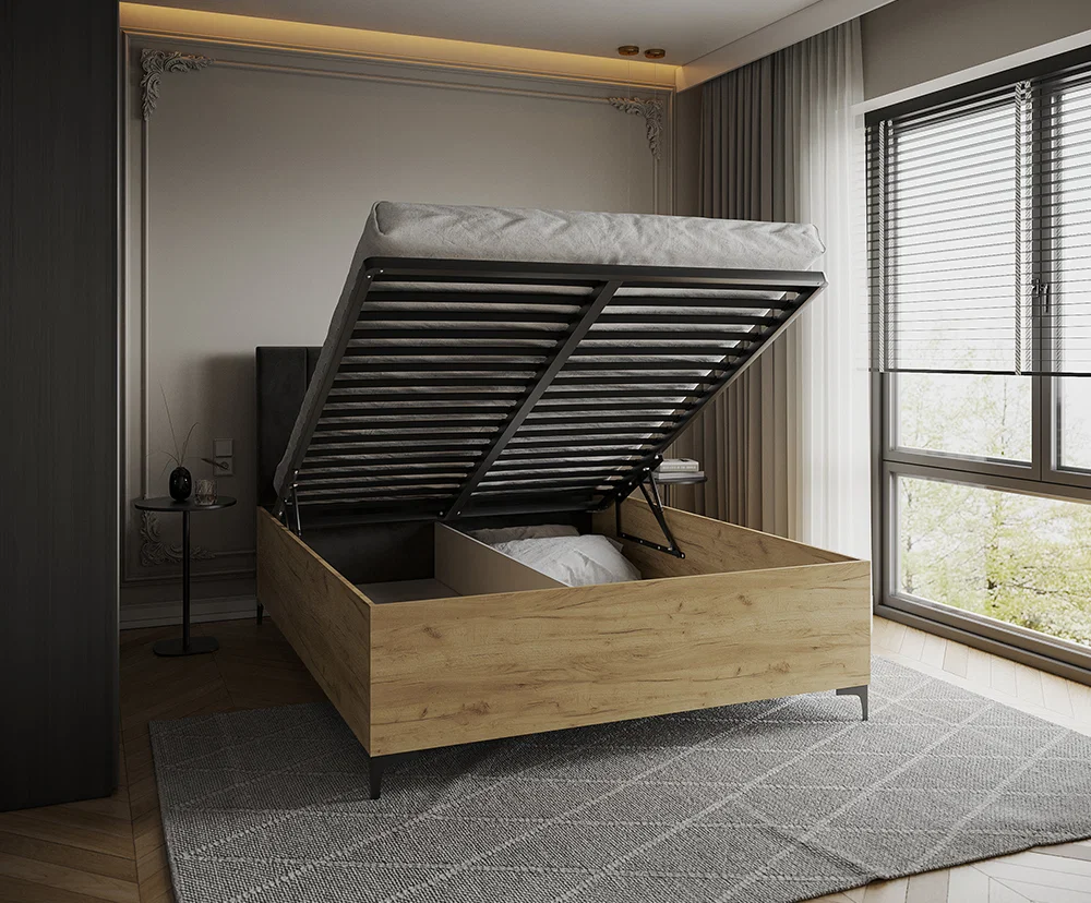 Postel SIERRA 90×200 s kovovým zdvižným roštem TRINITY Dub Craft - Černá
