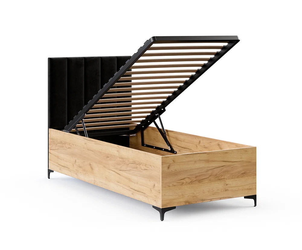 Postel SIERRA 90×200 s kovovým zdvižným roštem TRINITY Dub Craft - Černá