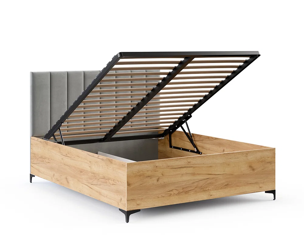 Postel SIERRA 120×200 s kovovým zdvižným roštem TRINITY Dub Craft - Šedá