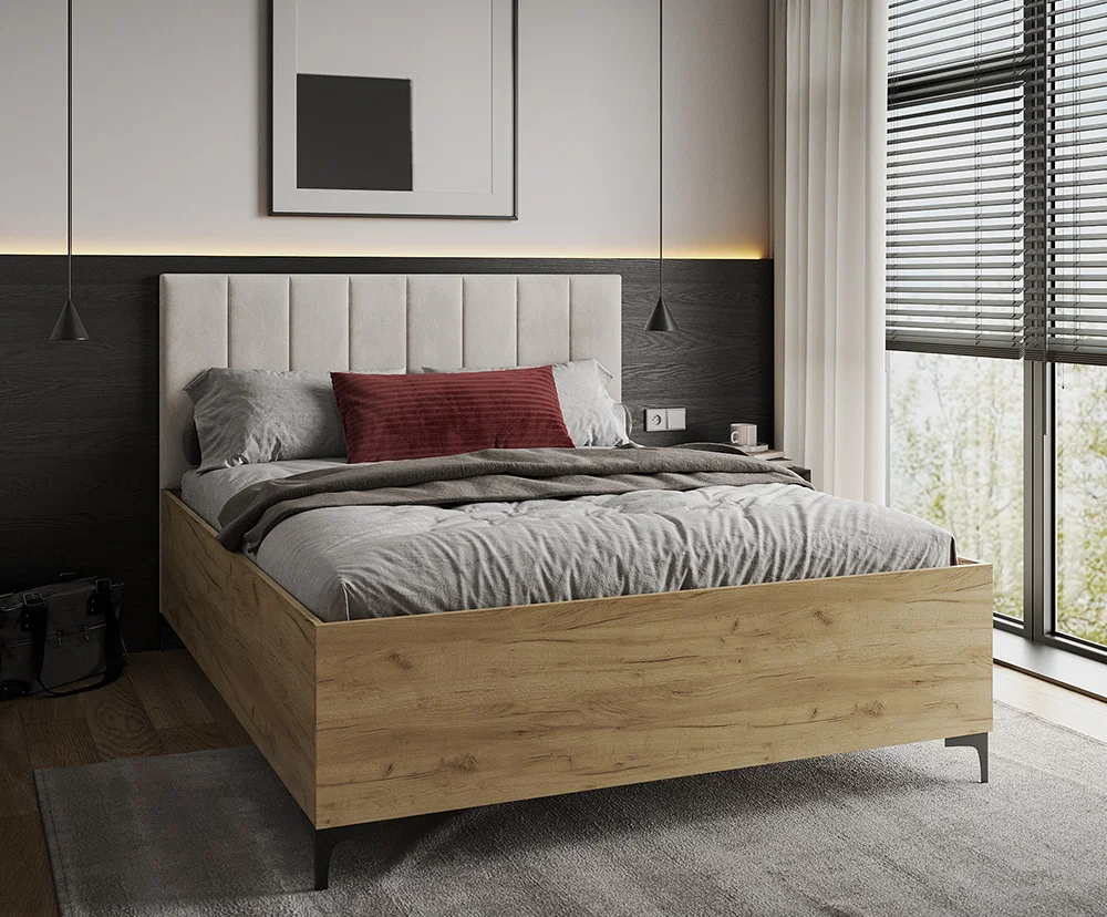 Postel SIERRA 140×200 s kovovým zdvižným roštem TRINITY Dub Craft - Bílá