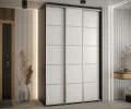 Šatní skříň s posuvnými dveřmi DAVOS 4, 160x235x45 cm Černá / bílá / stříbrné pojezdy