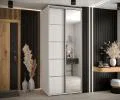 Šatní skříň DAVOS 5 posuvné dvěře a zrcadlo, 100×235×45, Bílá / stříbrné pojezdy