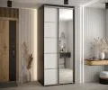 Šatní skříň DAVOS 5 posuvné dvěře a zrcadlo, 100×235×45, Černá / bílá / stříbrné pojezdy