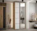 Šatní skříň DAVOS 5 posuvné dvěře a zrcadlo, 120×235×45, DUB Artisan / bílá / stříbrné