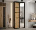 Šatní skříň DAVOS 5 posuvné dvěře a zrcadlo, 120×235×45, Černá / DUB Artisan / černé