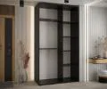Šatní skříň DAVOS 5 posuvné dvěře a zrcadlo, 140×235×45, Černá / černé pojezdy