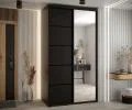 Šatní skříň DAVOS 5 posuvné dvěře a zrcadlo, 140×235×45, Černá / černé pojezdy