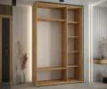 Šatní skříň DAVOS 5 posuvné dvěře a zrcadlo, 150×235×45, DUB Artisan / černé pojezdy