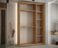 Šatní skříň DAVOS 5 posuvné dvěře a zrcadlo, 150×235×45, DUB Artisan / černé pojezdy