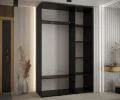 Šatní skříň DAVOS 5 posuvné dvěře a zrcadlo, 150×235×45, Černá / černé pojezdy