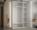 Šatní skříň DAVOS 5 posuvné dvěře a zrcadlo, 150×235×45, Bílá / stříbrné pojezdy