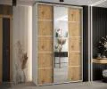 Šatní skříň DAVOS 5 posuvné dvěře a zrcadlo, 150×235×45, Bílá / DUB Artisan / stříbrné